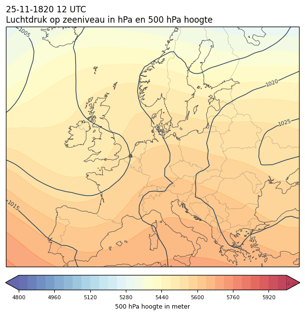 Weerkaart van 25 november 1820 om 12 UTC
