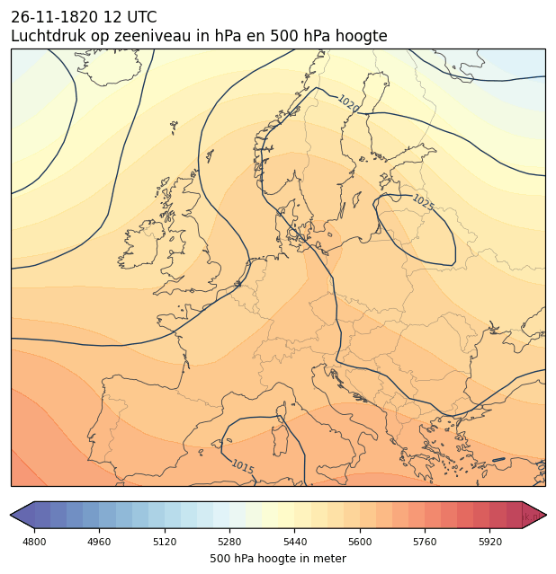Weerkaart van 26 november 1820 om 12 UTC