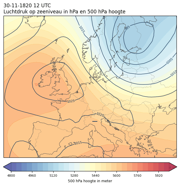 Weerkaart van 30 november 1820 om 12 UTC