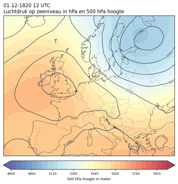 Weerkaart van 1 december 1820 om 12 UTC