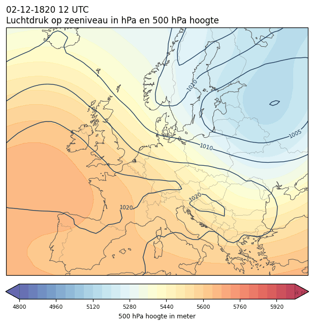 Weerkaart van 2 december 1820 om 12 UTC