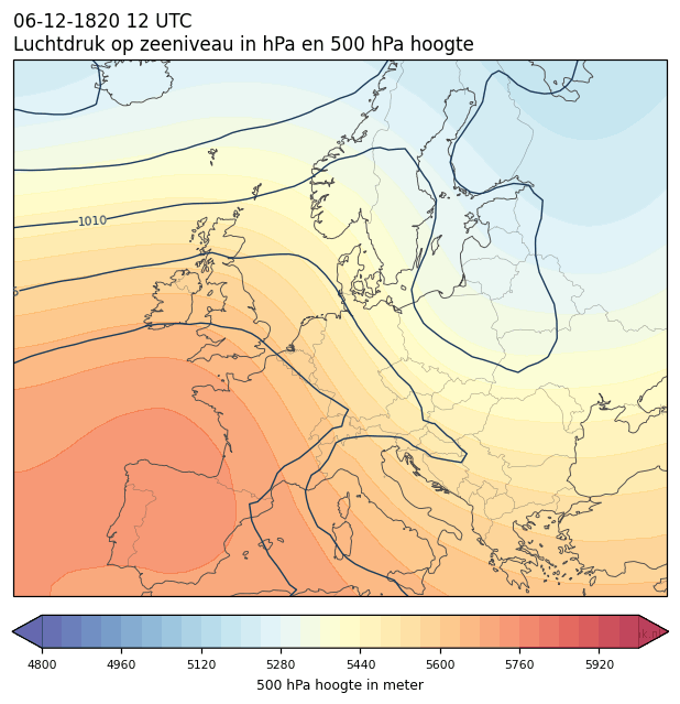 Weerkaart van 6 december 1820 om 12 UTC