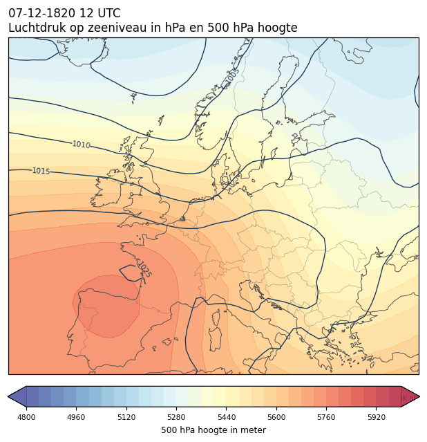 Weerkaart van 7 december 1820 om 12 UTC