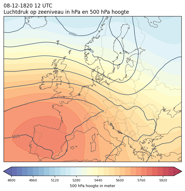 Weerkaart van 8 december 1820 om 12 UTC