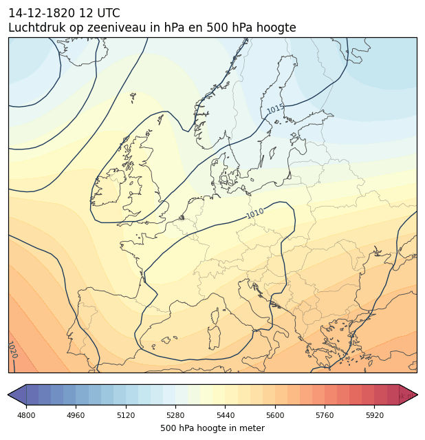 Weerkaart van 14 december 1820 om 12 UTC