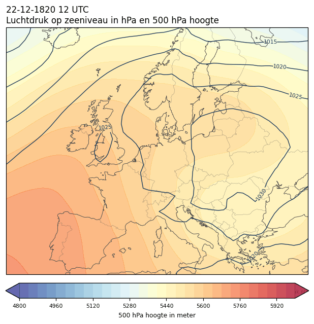 Weerkaart van 22 december 1820 om 12 UTC