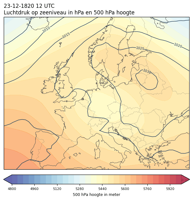 Weerkaart van 23 december 1820 om 12 UTC