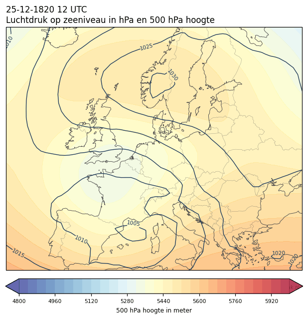 Weerkaart van 25 december 1820 om 12 UTC