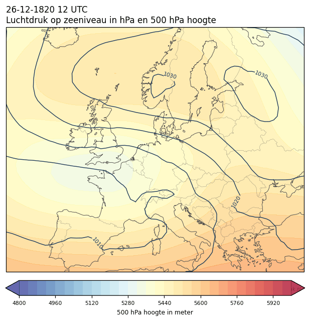 Weerkaart van 26 december 1820 om 12 UTC