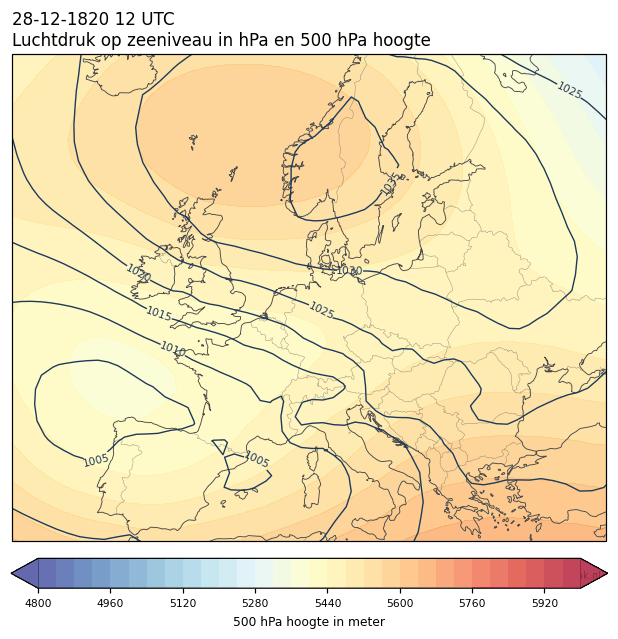 Weerkaart van 28 december 1820 om 12 UTC