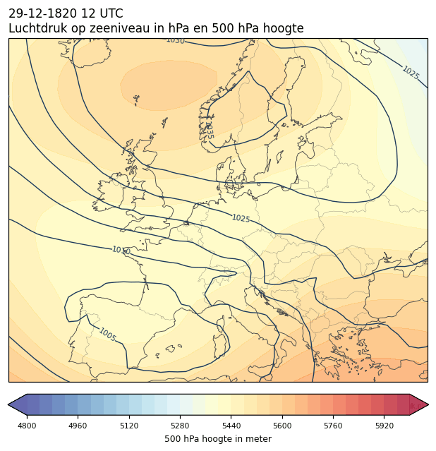 Weerkaart van 29 december 1820 om 12 UTC