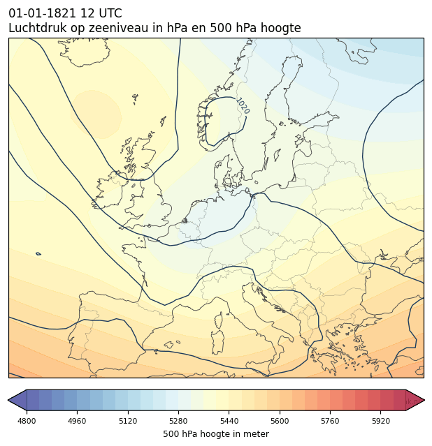 Weerkaart van 1 januari 1821 om 12 UTC