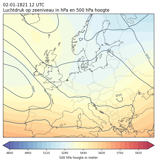 Weerkaart van 2 januari 1821 om 12 UTC