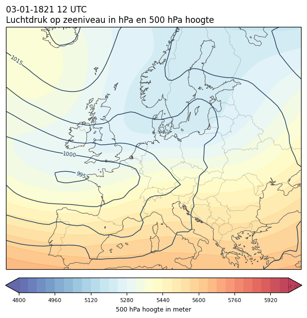 Weerkaart van 3 januari 1821 om 12 UTC