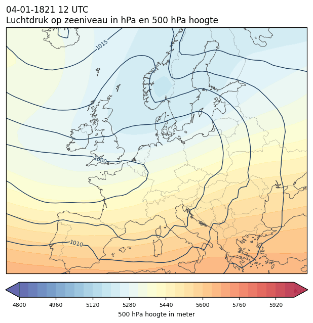 Weerkaart van 4 januari 1821 om 12 UTC