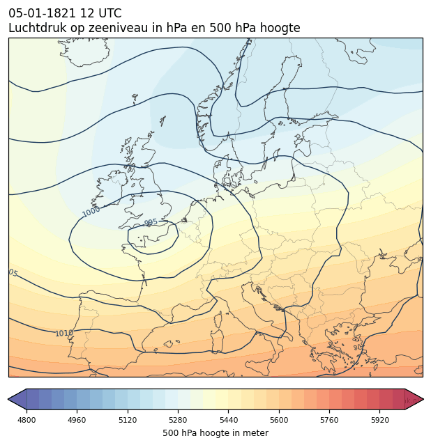 Weerkaart van 5 januari 1821 om 12 UTC