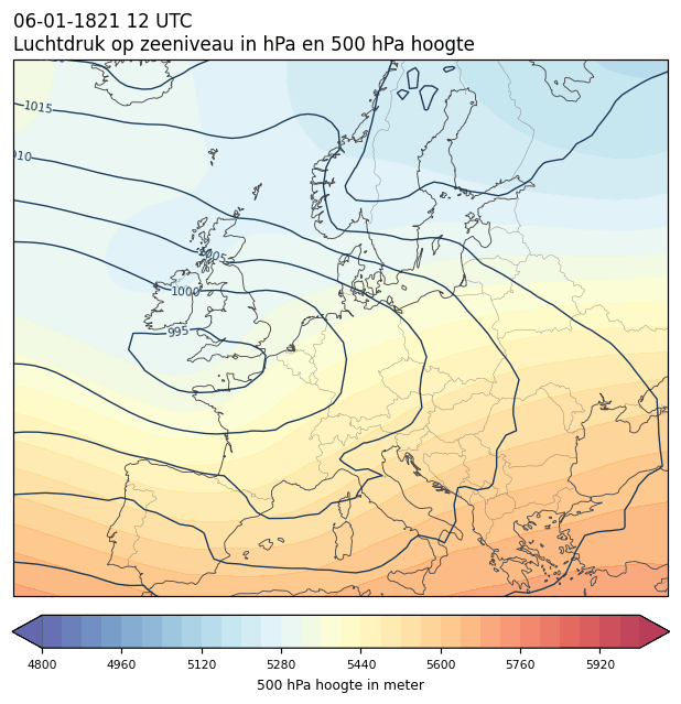 Weerkaart van 6 januari 1821 om 12 UTC