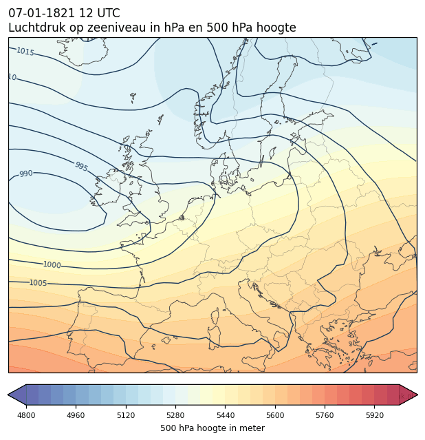 Weerkaart van 7 januari 1821 om 12 UTC