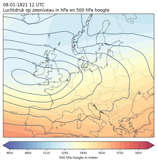 Weerkaart van 8 januari 1821 om 12 UTC