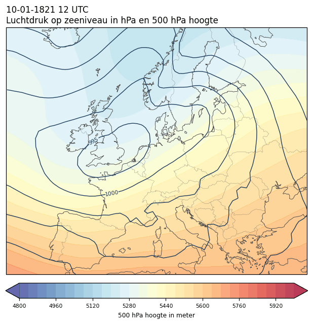 Weerkaart van 10 januari 1821 om 12 UTC