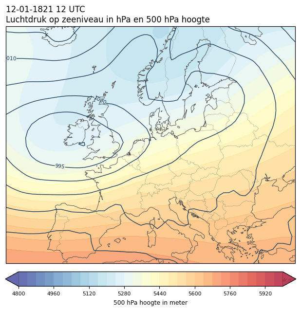 Weerkaart van 12 januari 1821 om 12 UTC