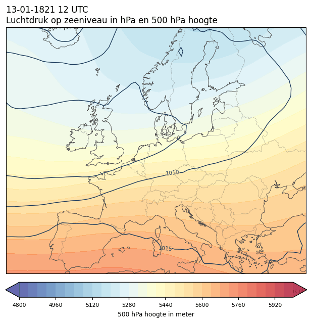 Weerkaart van 13 januari 1821 om 12 UTC