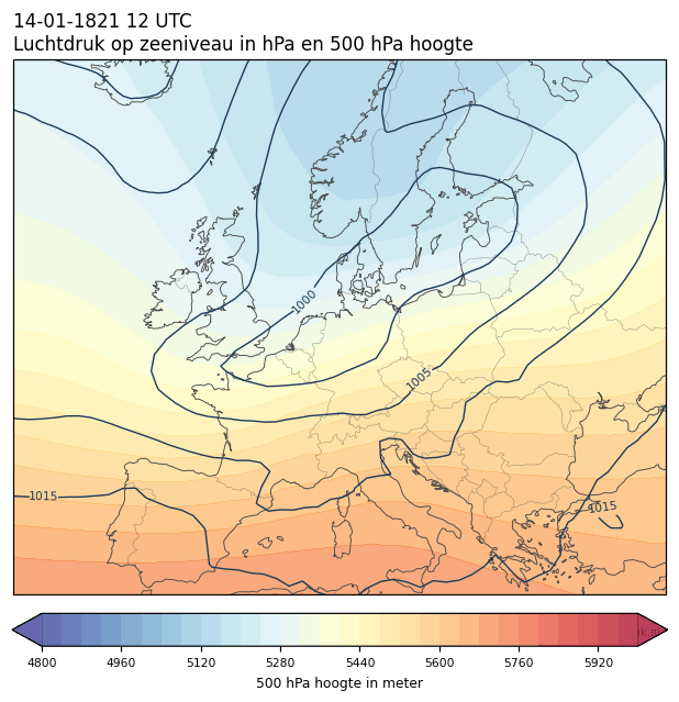 Weerkaart van 14 januari 1821 om 12 UTC