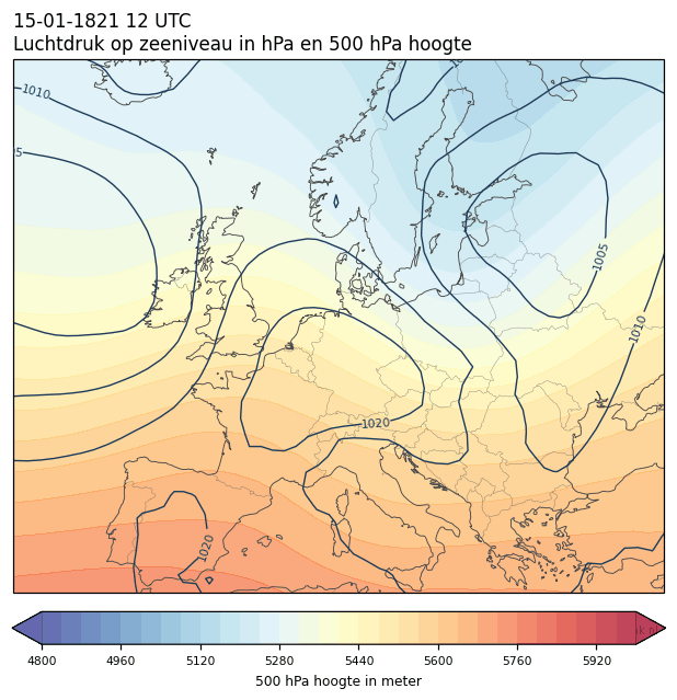 Weerkaart van 15 januari 1821 om 12 UTC