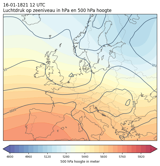 Weerkaart van 16 januari 1821 om 12 UTC