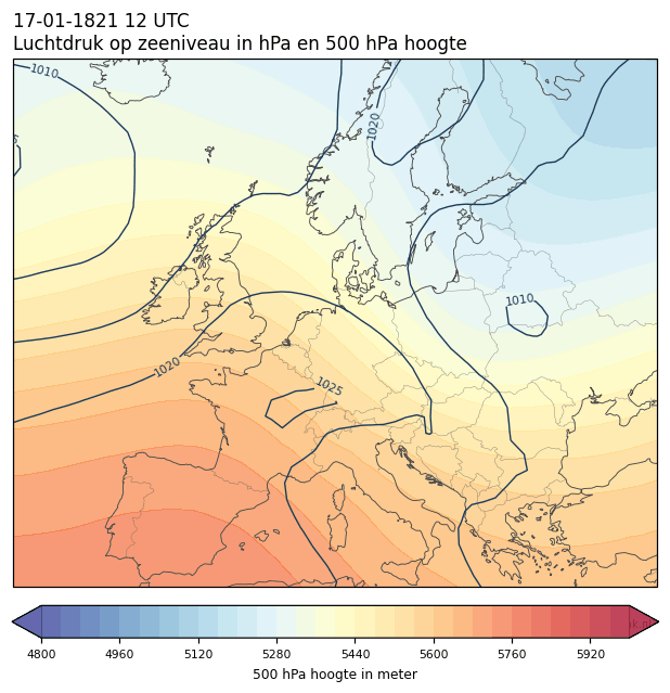 Weerkaart van 17 januari 1821 om 12 UTC