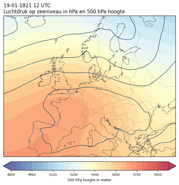 Weerkaart van 19 januari 1821 om 12 UTC