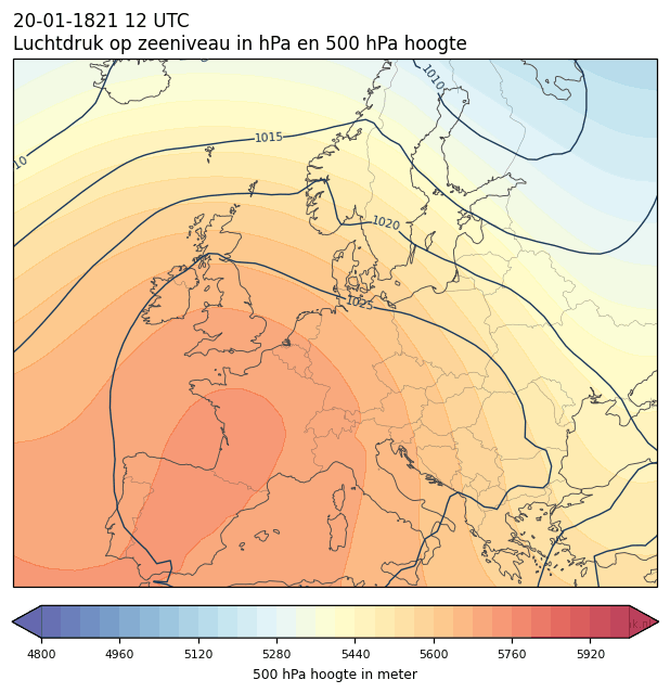 Weerkaart van 20 januari 1821 om 12 UTC
