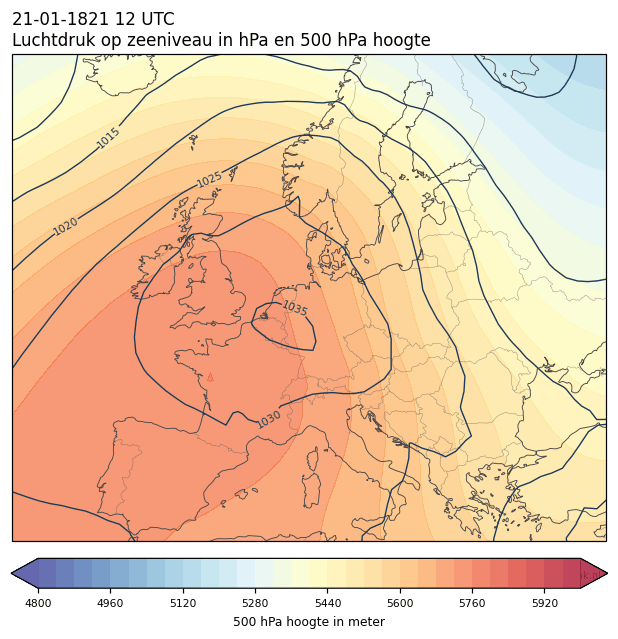 Weerkaart van 21 januari 1821 om 12 UTC