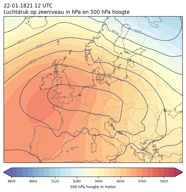 Weerkaart van 22 januari 1821 om 12 UTC