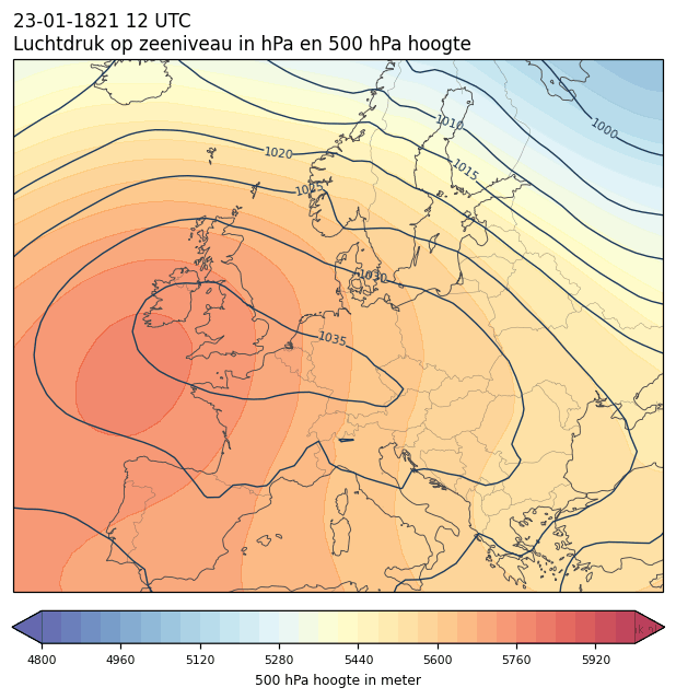 Weerkaart van 23 januari 1821 om 12 UTC