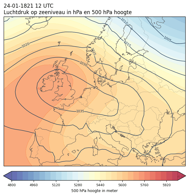Weerkaart van 24 januari 1821 om 12 UTC