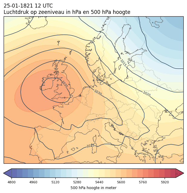 Weerkaart van 25 januari 1821 om 12 UTC