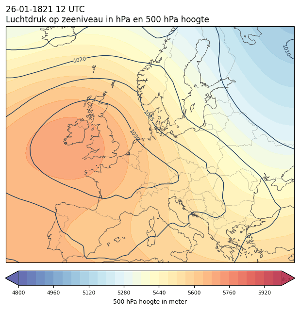 Weerkaart van 26 januari 1821 om 12 UTC