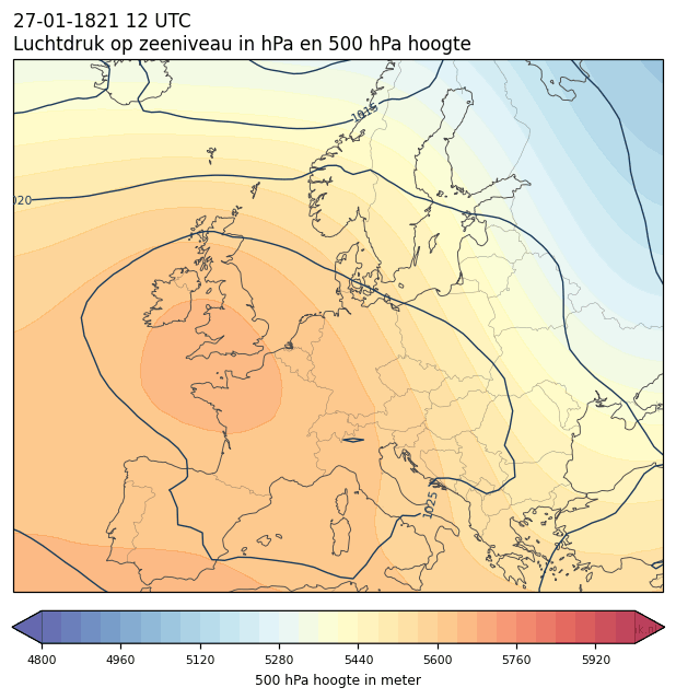 Weerkaart van 27 januari 1821 om 12 UTC