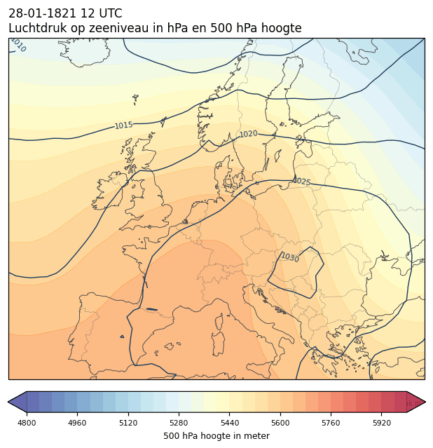 Weerkaart van 28 januari 1821 om 12 UTC