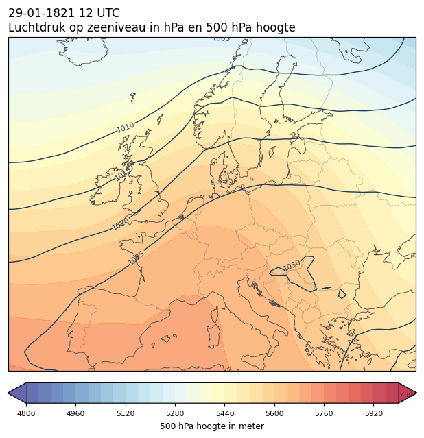 Weerkaart van 29 januari 1821 om 12 UTC