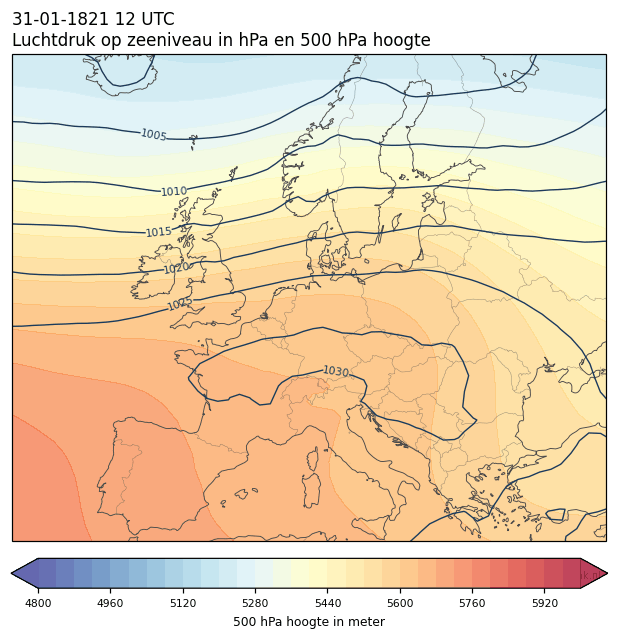 Weerkaart van 31 januari 1821 om 12 UTC