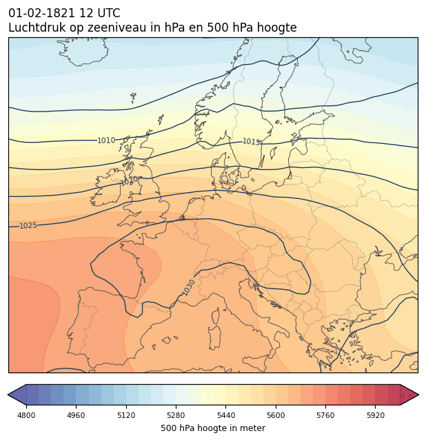 Weerkaart van 1 februari 1821 om 12 UTC