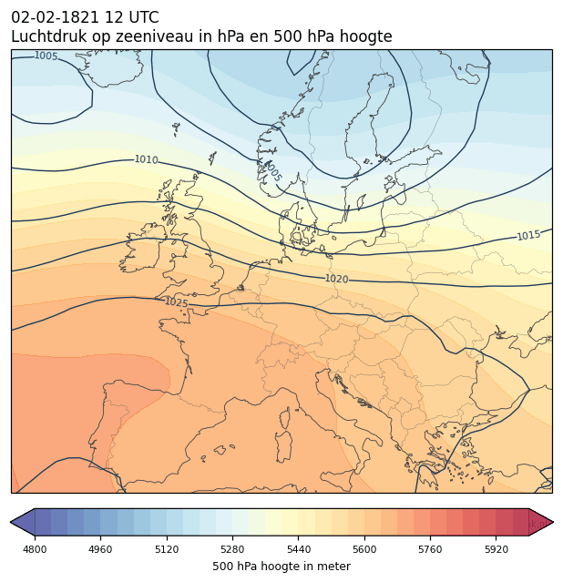 Weerkaart van 2 februari 1821 om 12 UTC