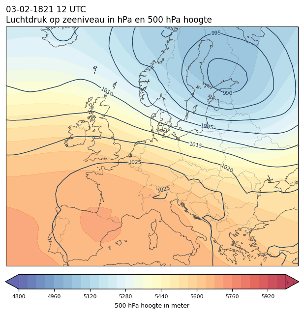 Weerkaart van 3 februari 1821 om 12 UTC