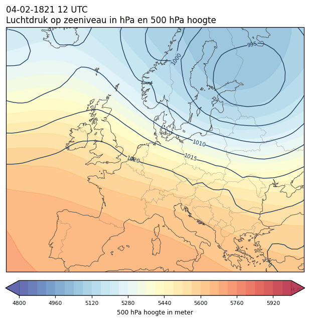 Weerkaart van 4 februari 1821 om 12 UTC