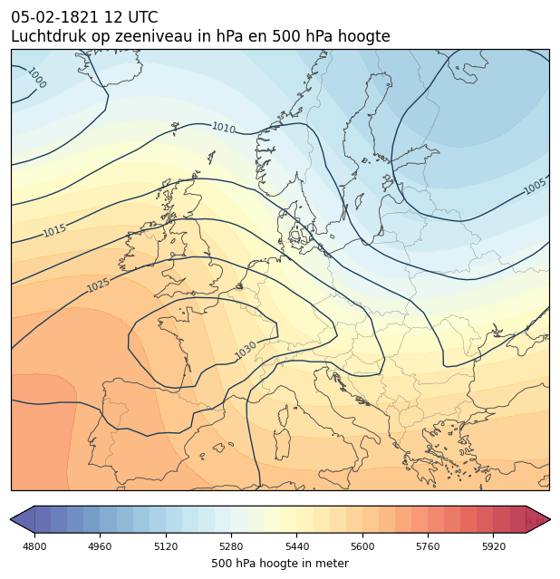 Weerkaart van 5 februari 1821 om 12 UTC