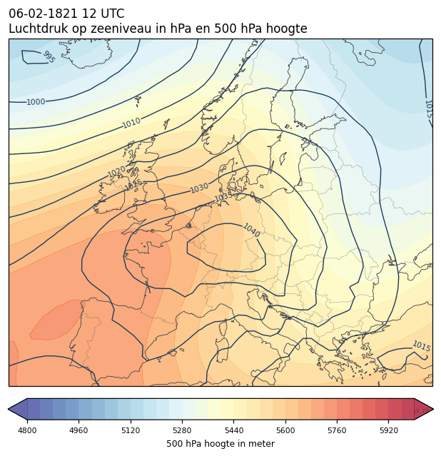 Weerkaart van 6 februari 1821 om 12 UTC