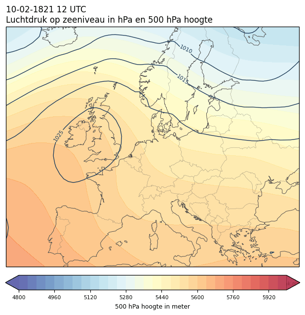 Weerkaart van 10 februari 1821 om 12 UTC