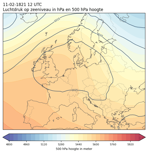 Weerkaart van 11 februari 1821 om 12 UTC